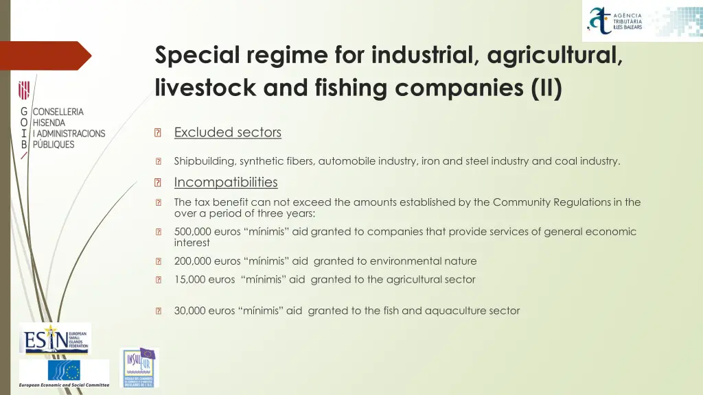 special regime for industrial agricultural 1