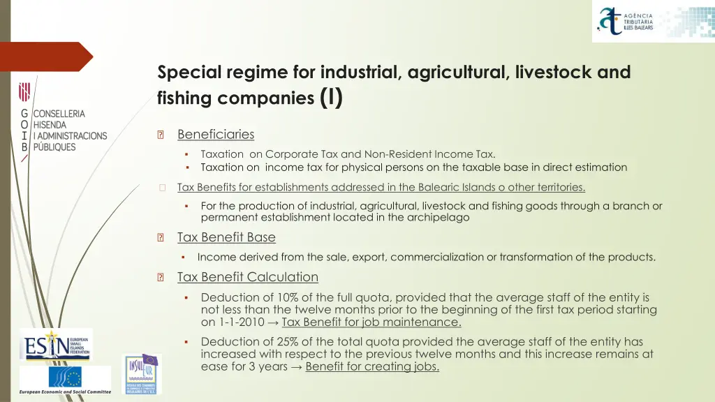 special regime for industrial agricultural