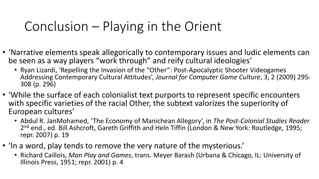 conclusion playing in the orient