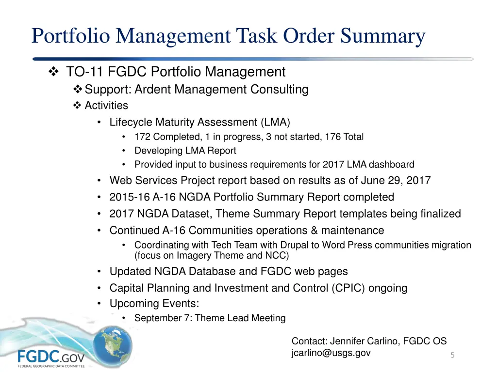 portfolio management task order summary