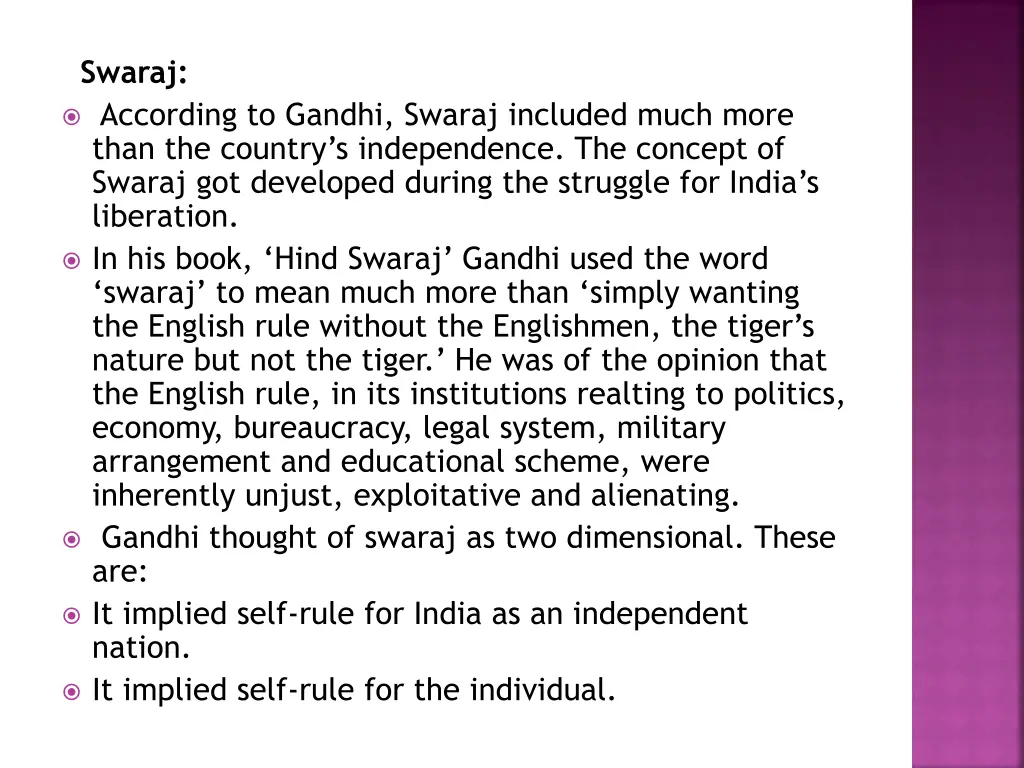swaraj according to gandhi swaraj included much