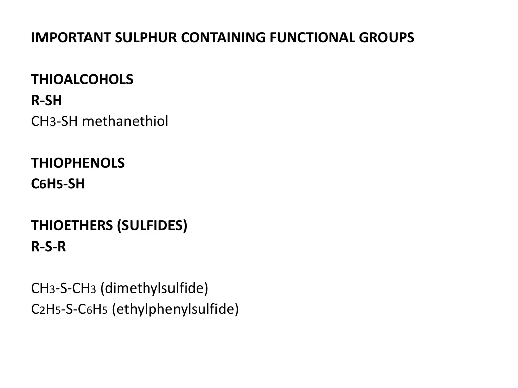important sulphur containing functional groups