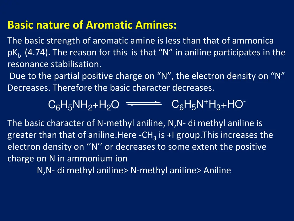 basic nature of aromatic amines the basic