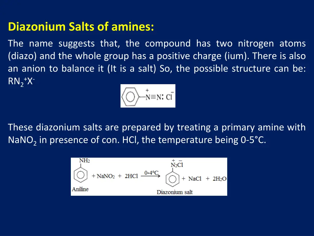 diazonium salts of amines the name suggests that