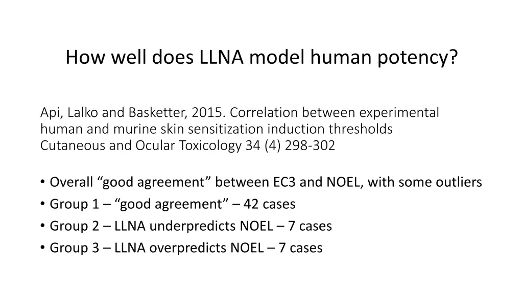 how well does llna model human potency