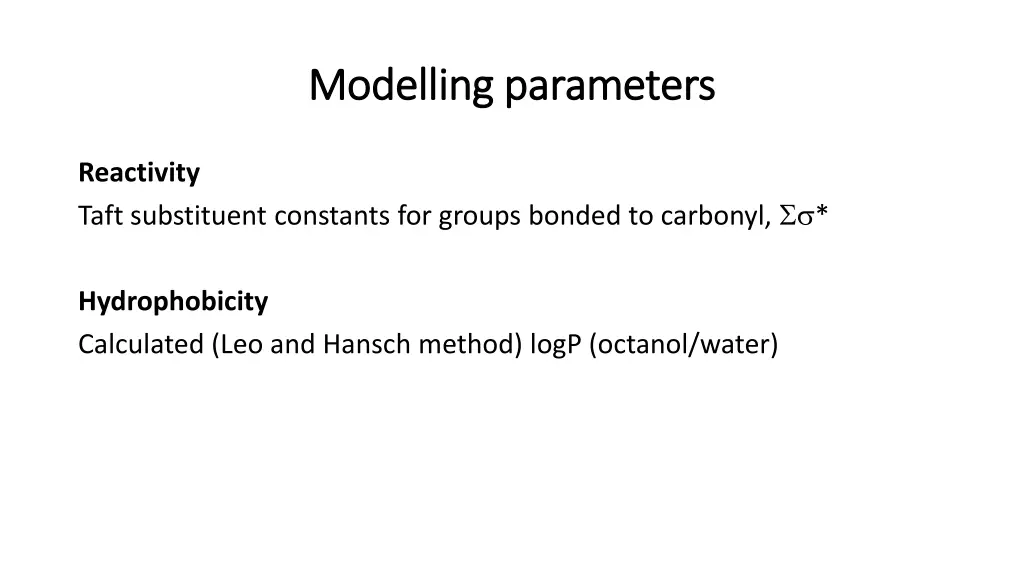 modelling parameters modelling parameters