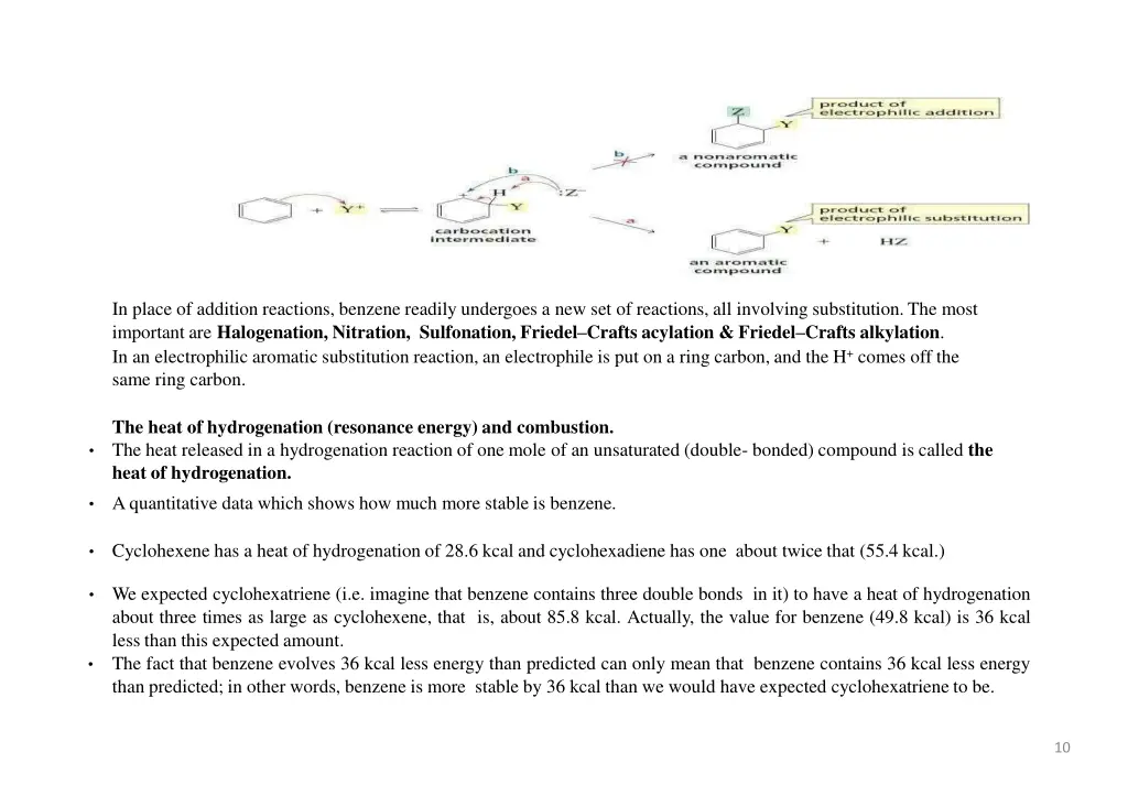 in place of addition reactions benzene readily