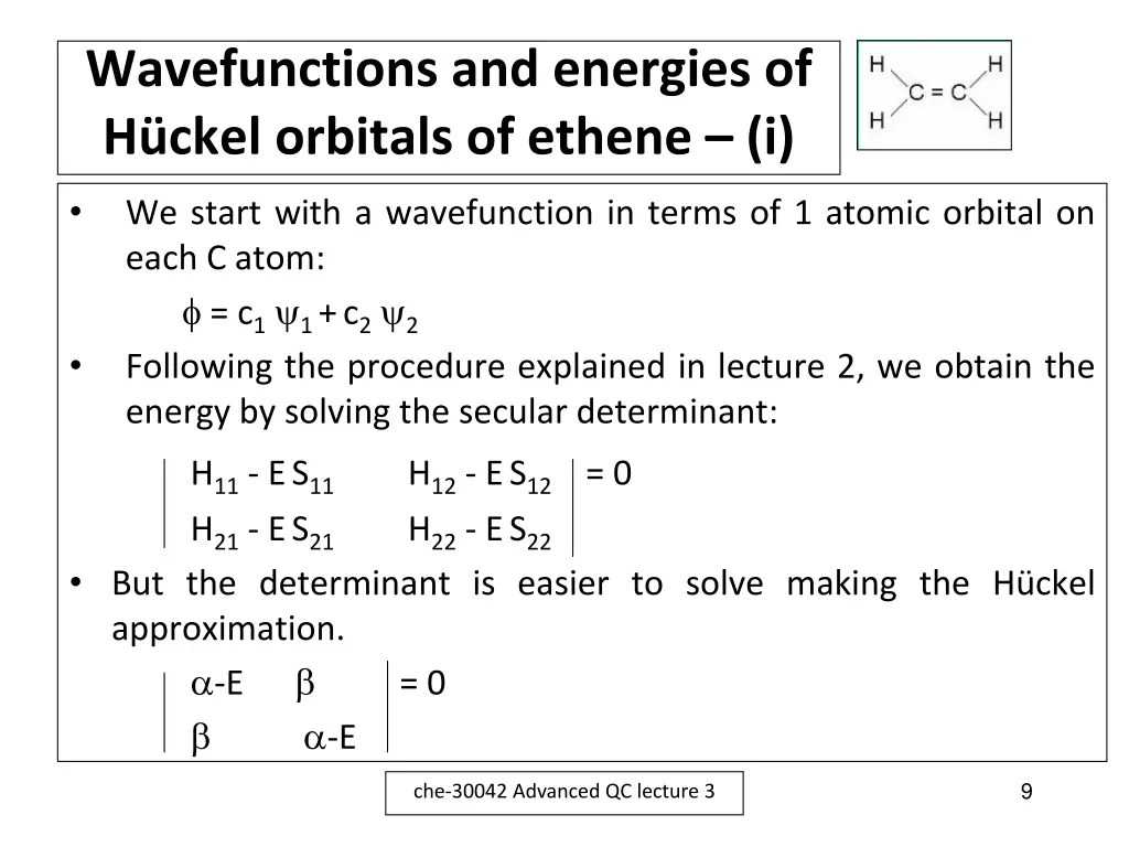 wavefunctions and energies of h ckel orbitals