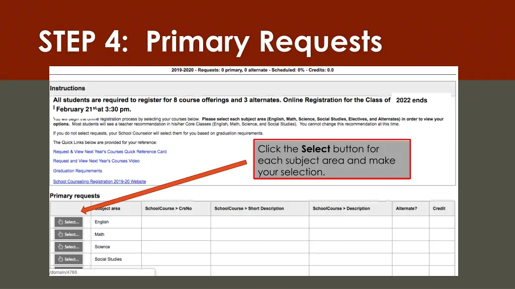 step 4 primary requests