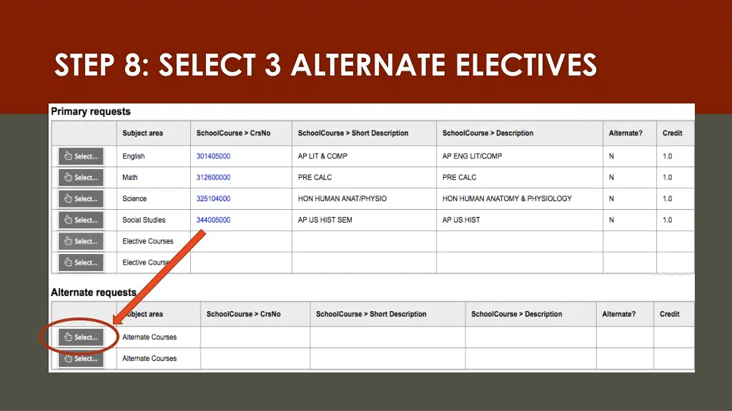 step 8 select 3 alternate electives