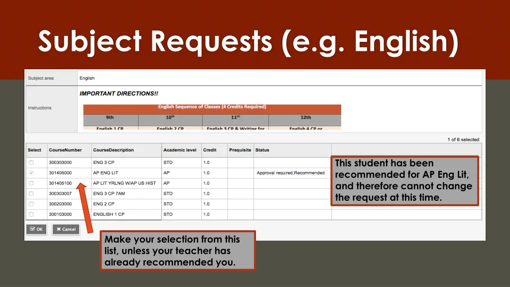 subject requests e g english