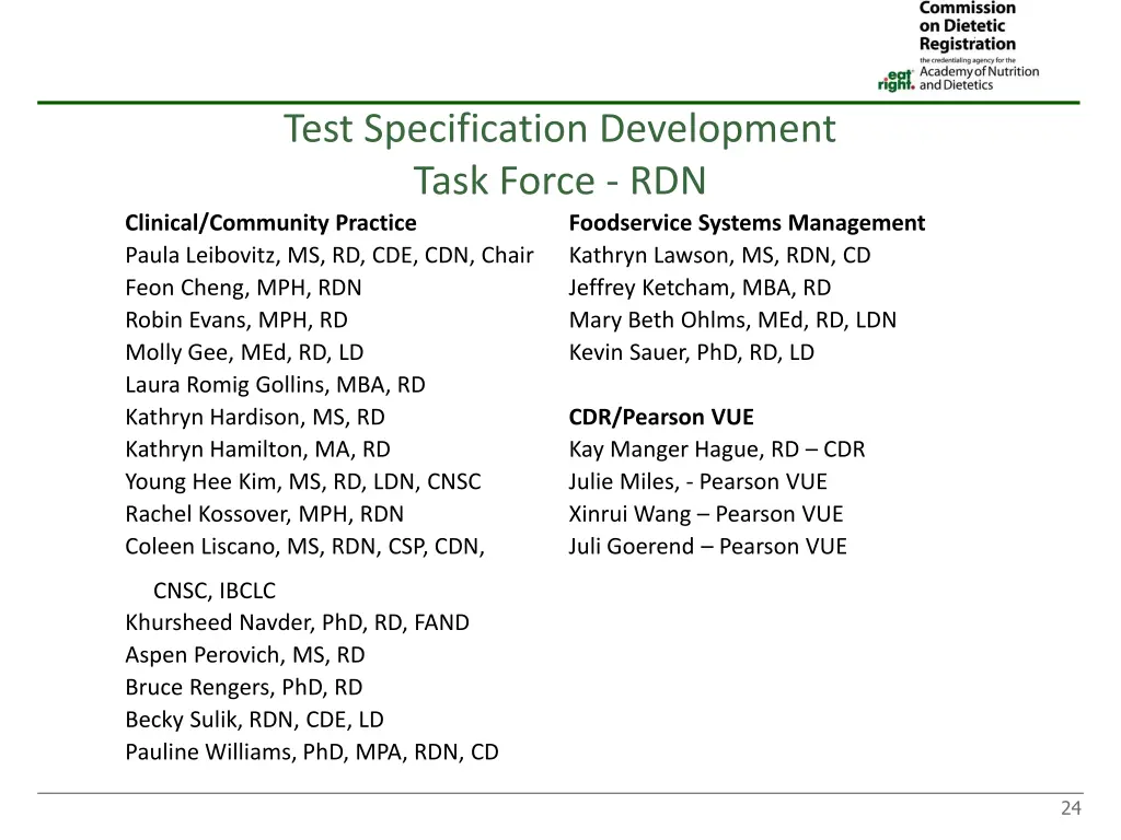 test specification development task force