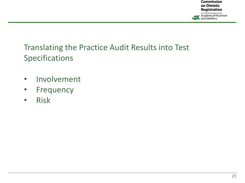 translating the practice audit results into test