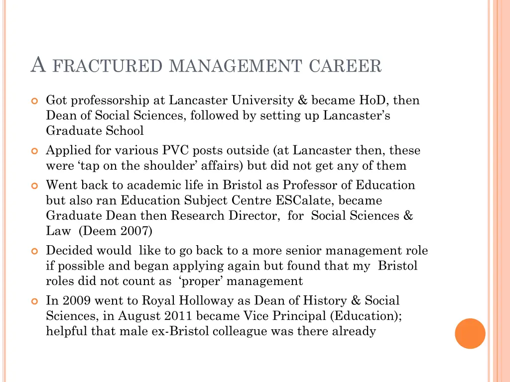 a fractured management career