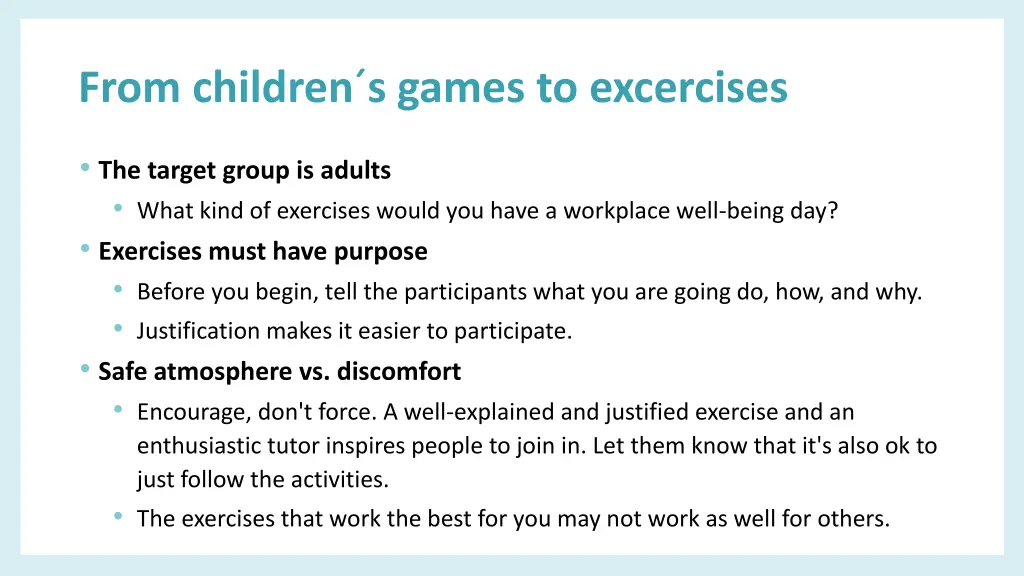 from children s games to excercises