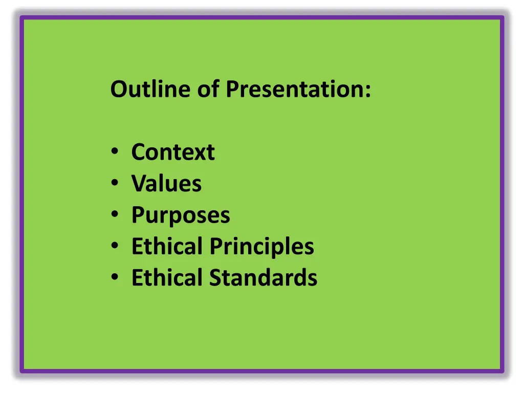 outline of presentation