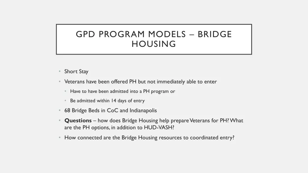 gpd program models bridge housing