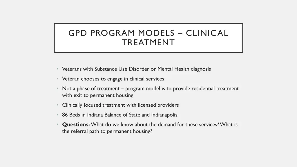 gpd program models clinical treatment