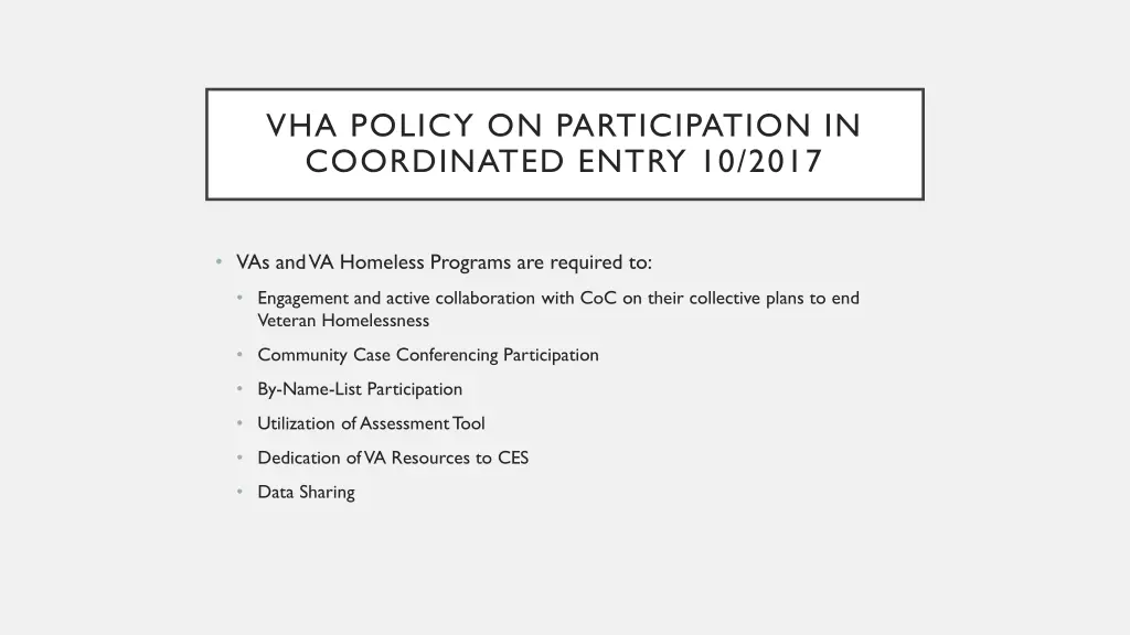 vha policy on participation in coordinated entry