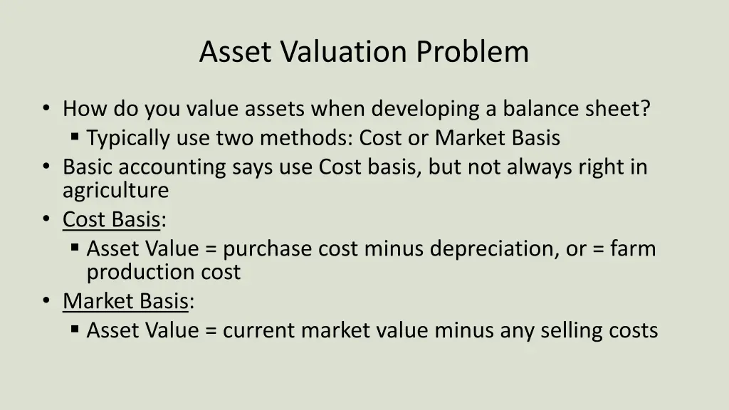asset valuation problem