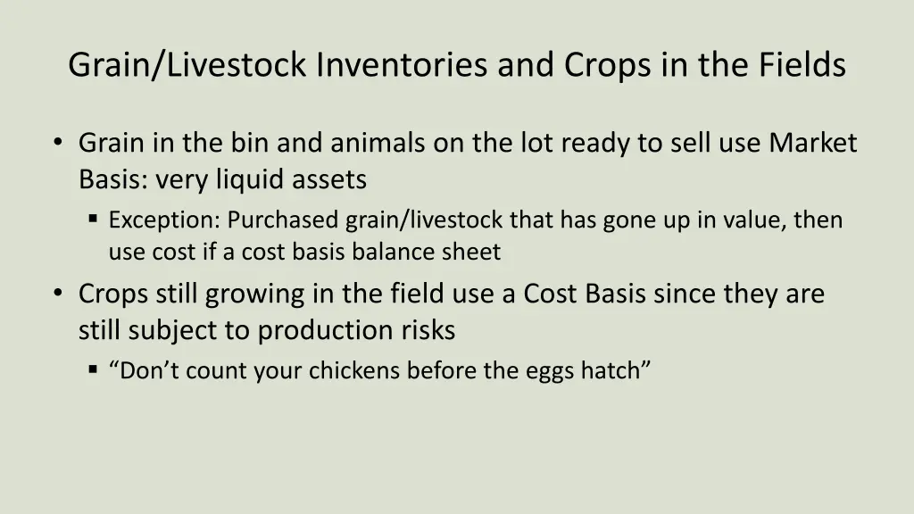 grain livestock inventories and crops