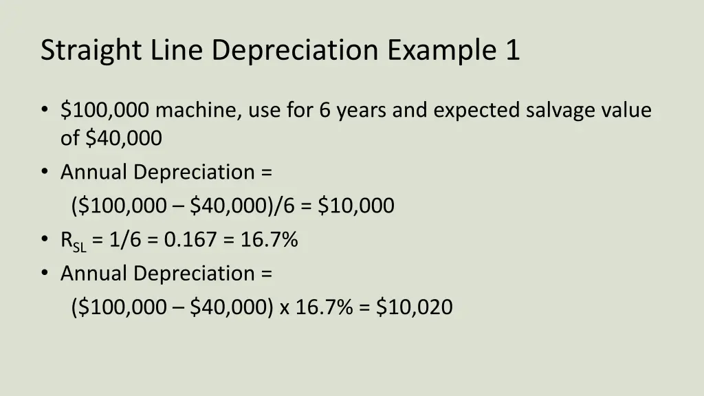 straight line depreciation example 1