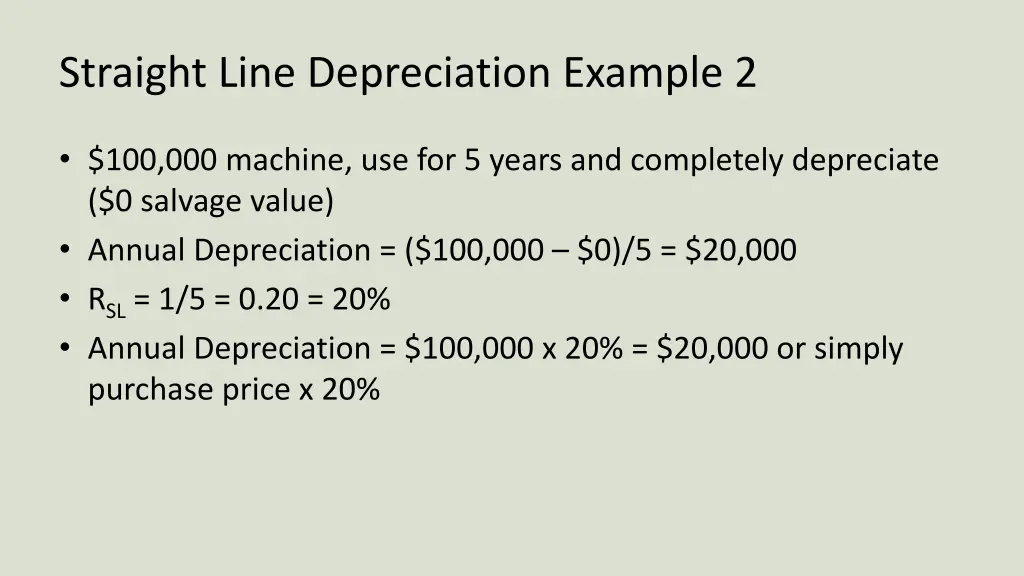 straight line depreciation example 2