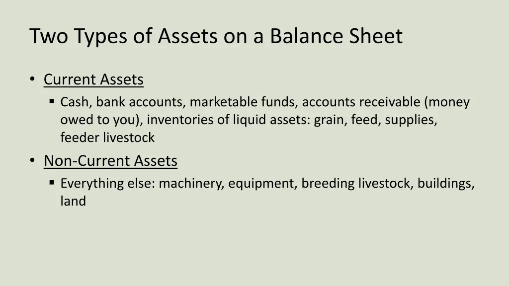 two types of assets on a balance sheet