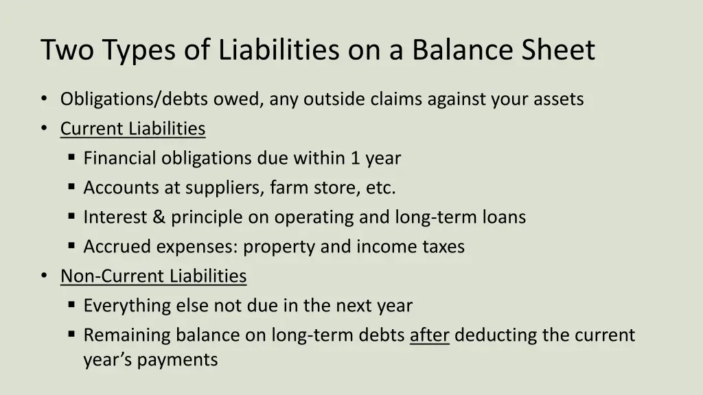 two types of liabilities on a balance sheet