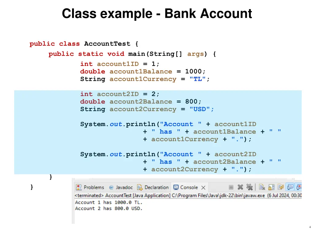 class example bank account