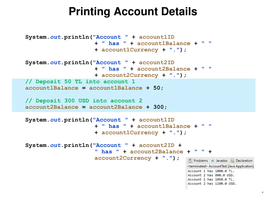printing account details