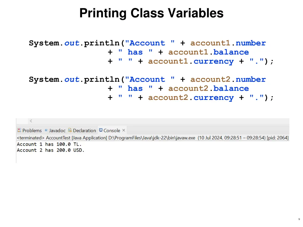 printing class variables