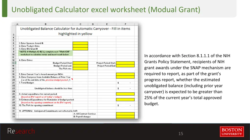 unobligated calculator excel worksheet modual