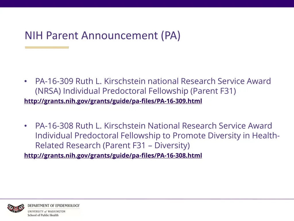 nih parent announcement pa