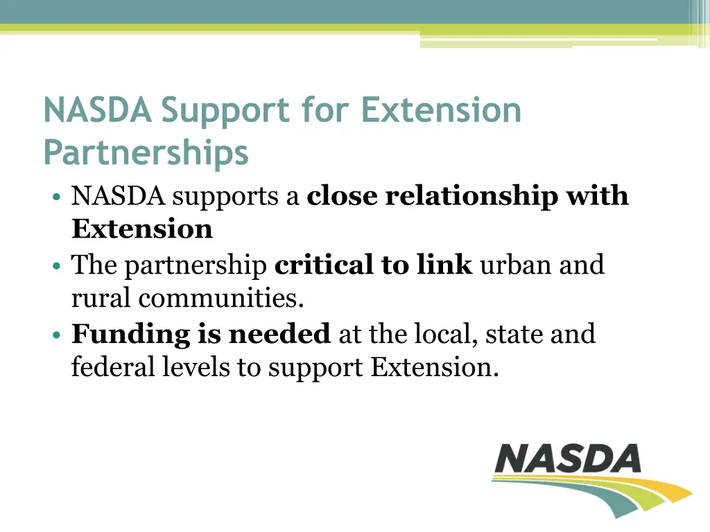 nasda support for extension partnerships nasda
