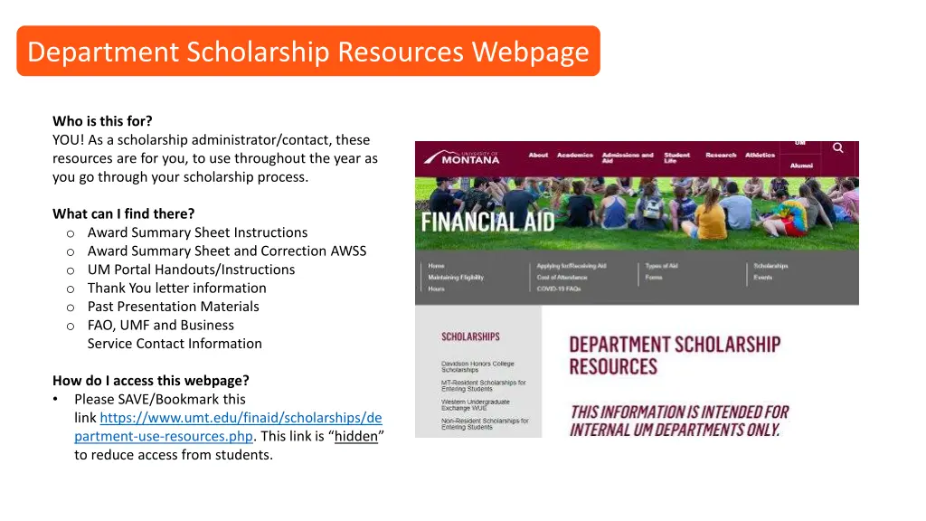department scholarship resources webpage