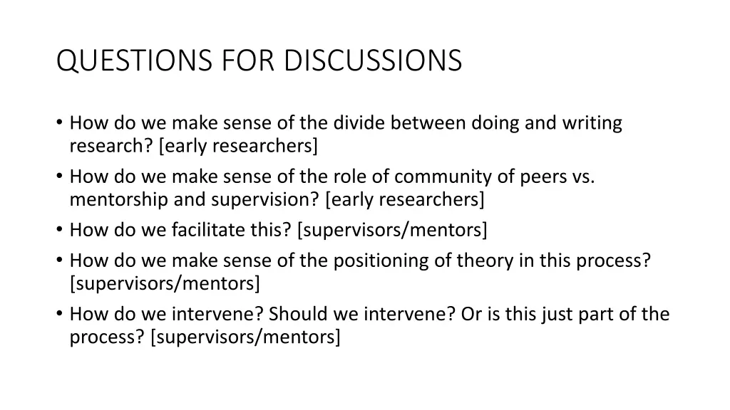 questions for discussions