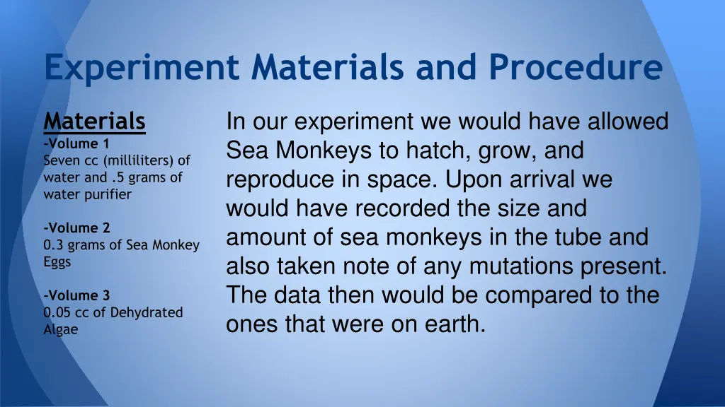 experiment materials and procedure