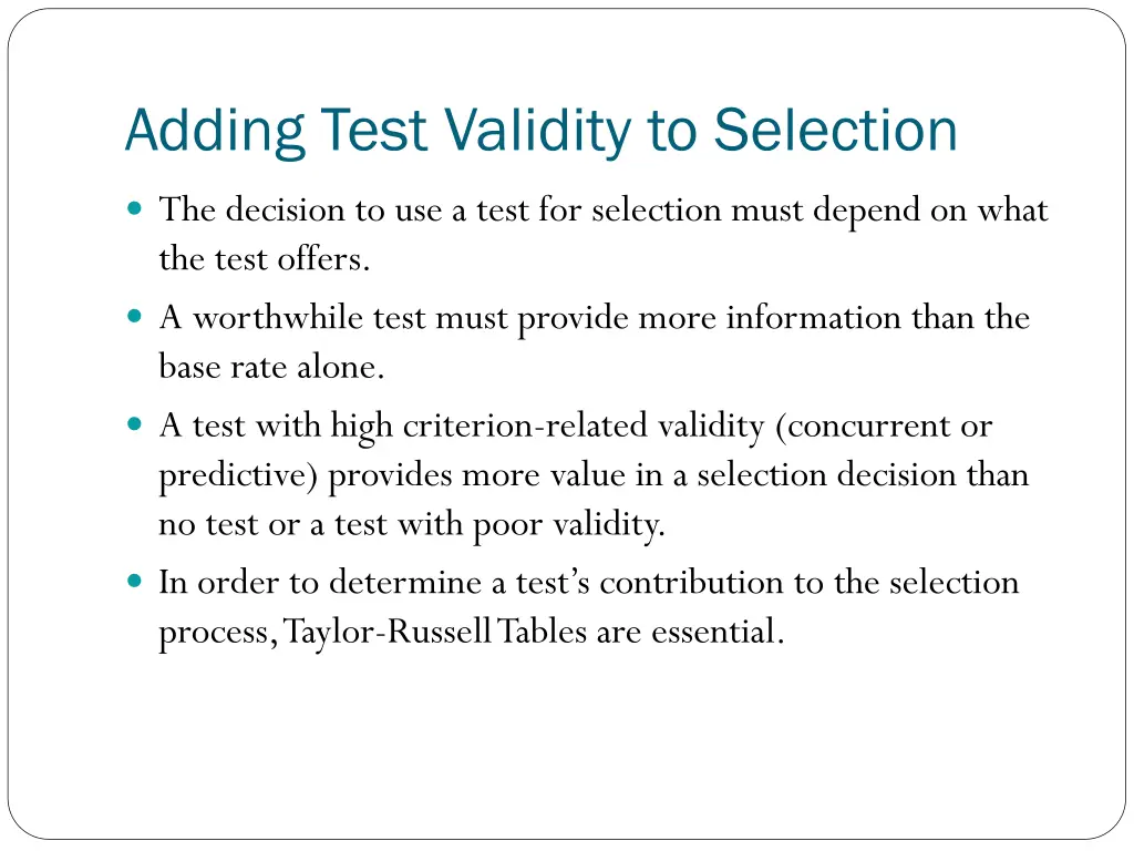 adding test validity to selection