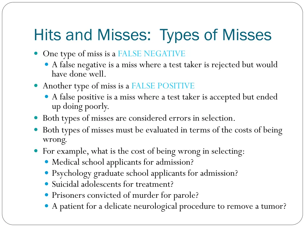 hits and misses types of misses
