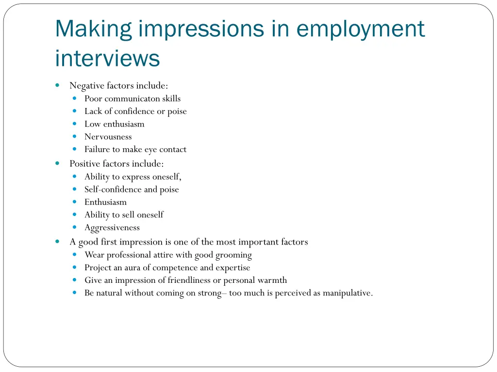 making impressions in employment interviews