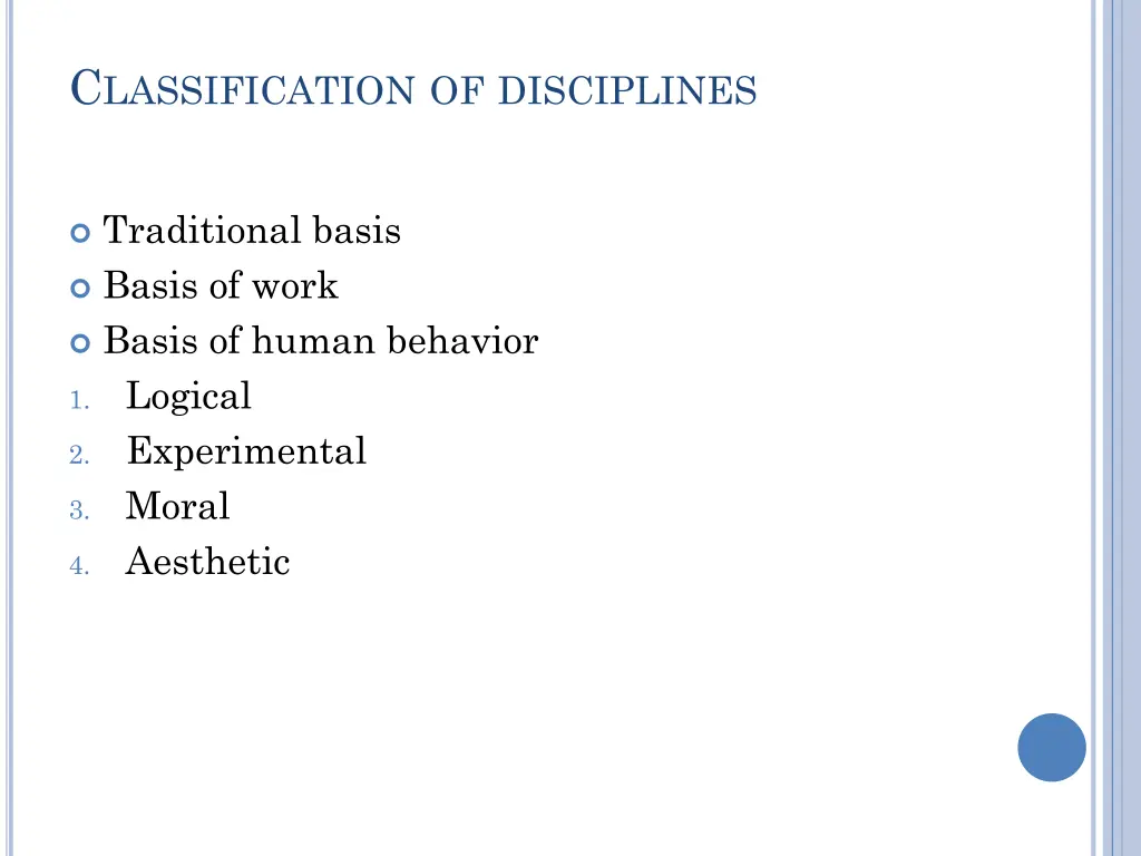 c lassification of disciplines