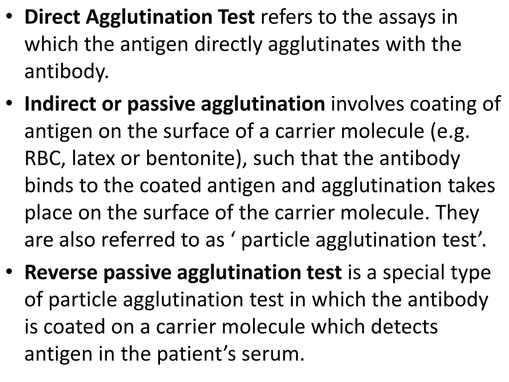 direct agglutination test refers to the assays