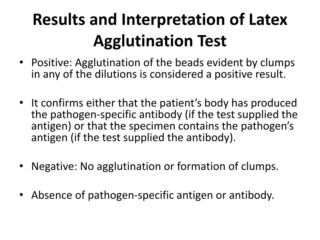 results and interpretation of latex agglutination