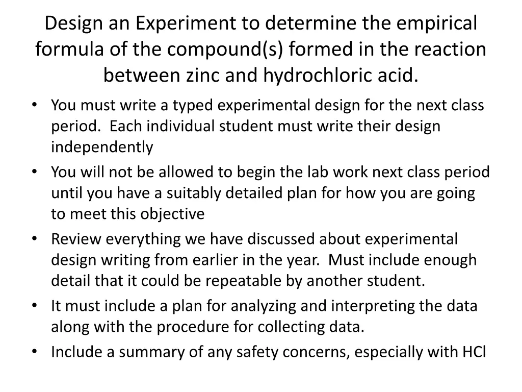 design an experiment to determine the empirical