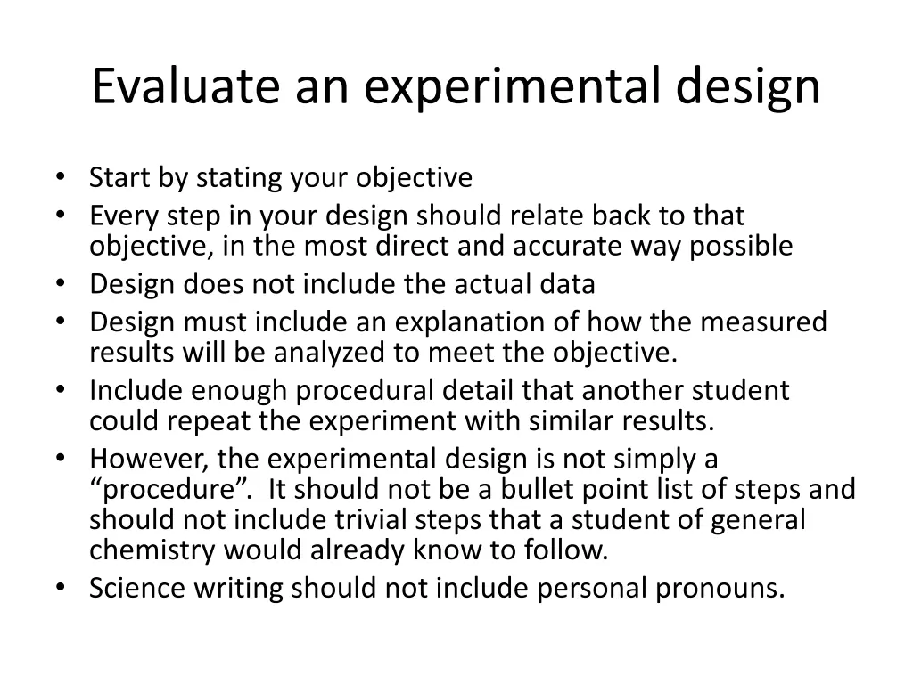 evaluate an experimental design