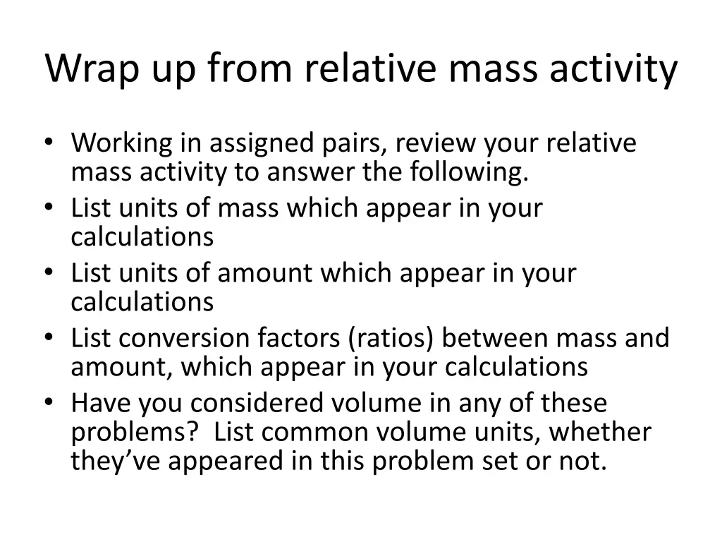 wrap up from relative mass activity