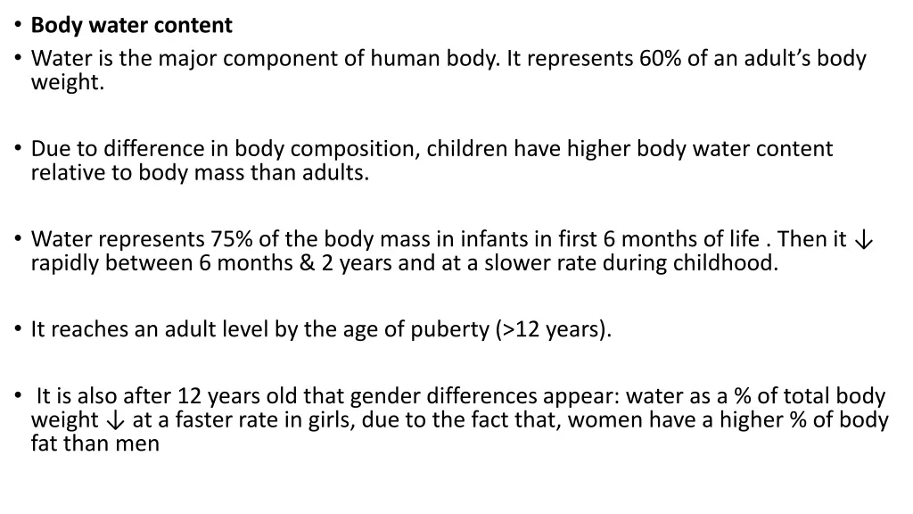 body water content water is the major component