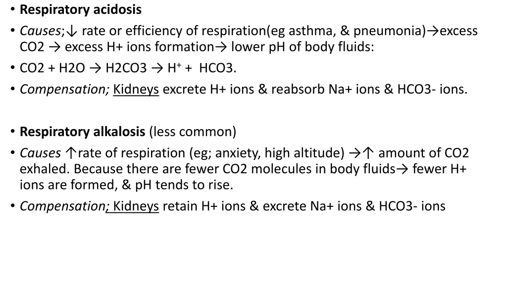 respiratory acidosis causes rate or efficiency