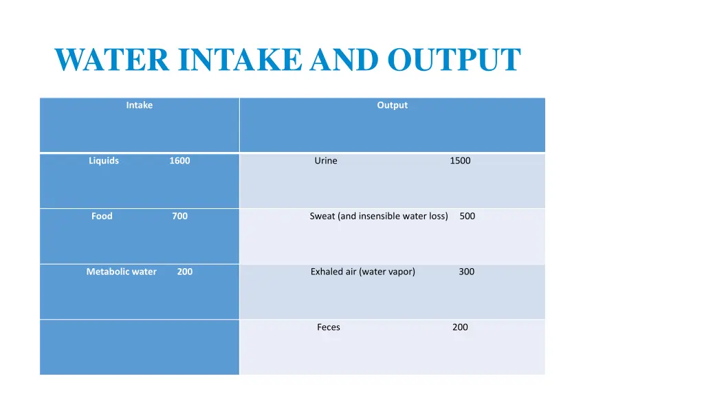 water intake and output
